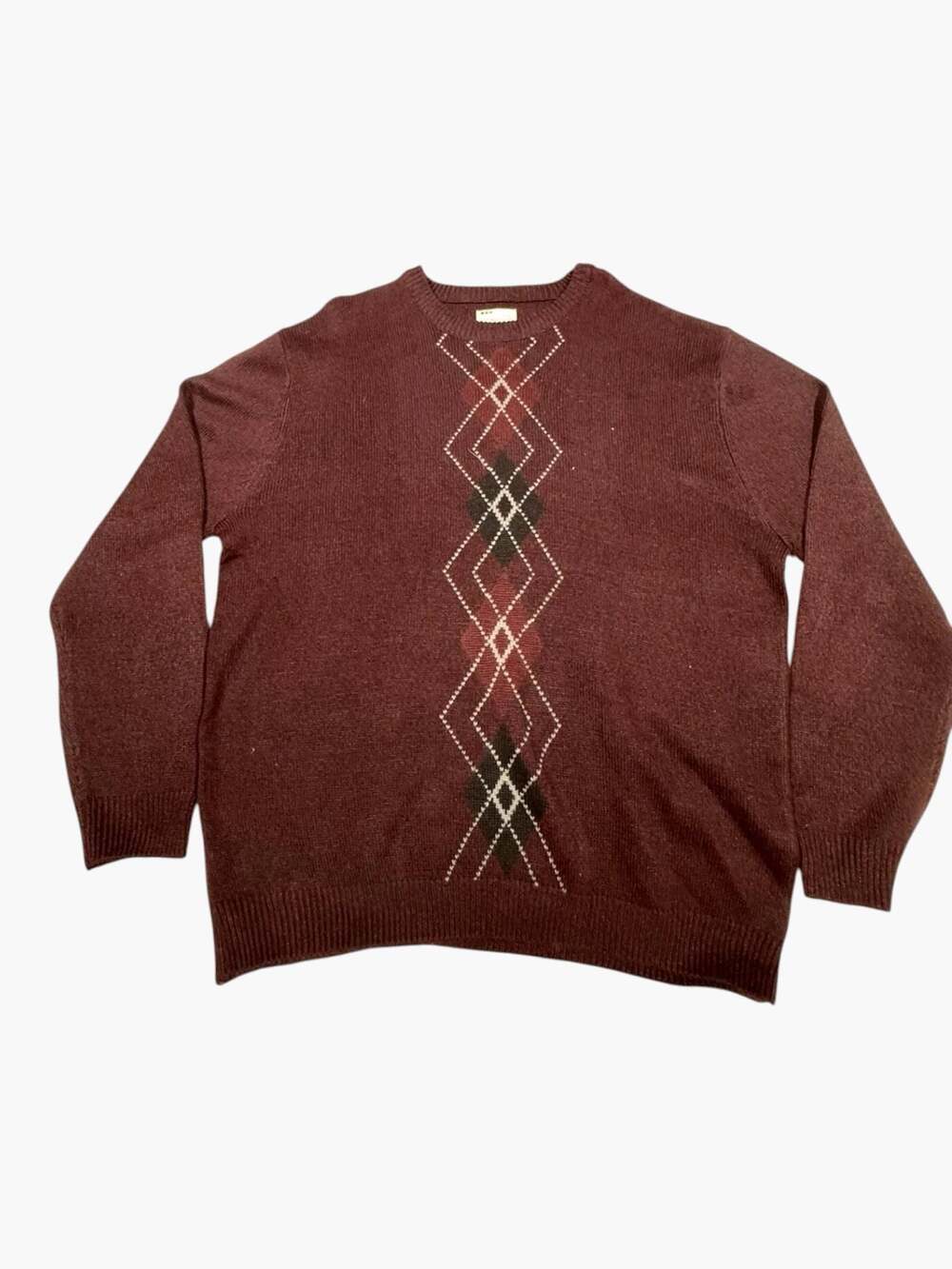 Natural Issue Mens Burgundy Maroon Argyle Crewneck Sweater Size XL